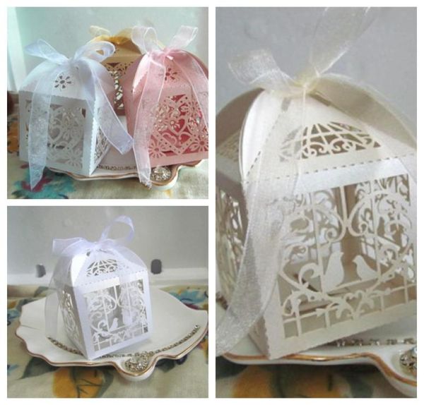 50 Pieceslot mais barato lembranças de casamento caixa de doces de design de pássaros do amor e coração de amor caixa de favor de corte a laser para chuveiros de noiva9803282