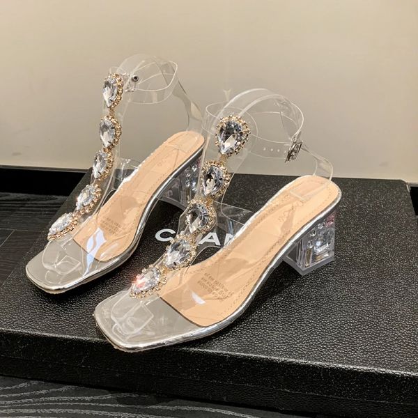 Sandálias sandálias transparentes de grama alta elegante shinestone tênis de grama alta 2023 Women Shoes Moda de moda de alta qualidade sapatos de casamento