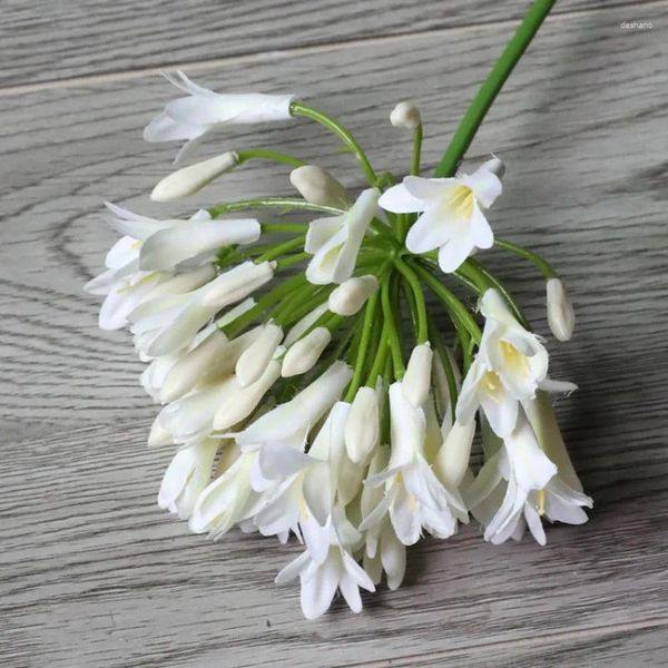 Dekorative Blumen, luxuriöser afrikanischer Agapanthus-Blumenzweig, Fleurs Artificielles, für Zuhause, Hochzeitsdekoration, gefälschter Kranz