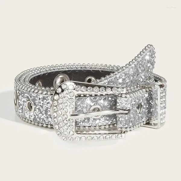 Kemerler Punk Rhinestone Buckle Kadın Lokomotif Tam Pullar Bel Western Cowgirl Y2K Kız Kemer Kemer Kemeri Erkekler