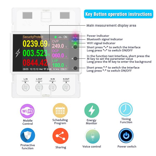 Tuya WiFi Din Rail Smart Switch Controle remoto 100A Digital Power Energy Volt AMP KWH METER