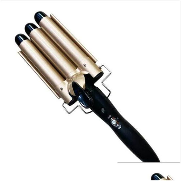 Lockenstäbe 10 stücke 110-220 V Professionelle Keramik Triple Barrel Haar Curler Waver Ei Roll Styling Werkzeuge Styler Zauberstab locken Eisen Plan Dh2ET