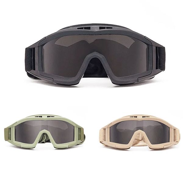 Occhiali da sole Black Tan Green Tactical Goggles Shooting Militare Occhiali da sole 3 Lens Airsoball Paintball Portiera di wargame Orchi da alpinismo