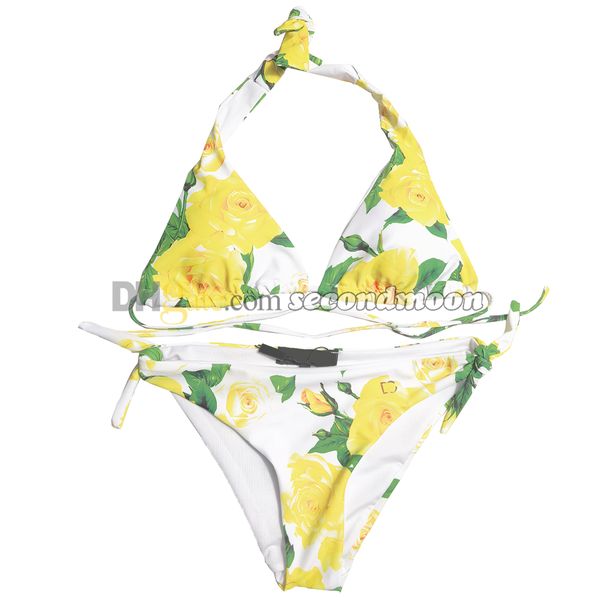 Blumendruck-Bikini-Set für Damen, sexy Neckholder-Bademode, V-Ausschnitt, Badeanzug, modischer Split-Badeanzug