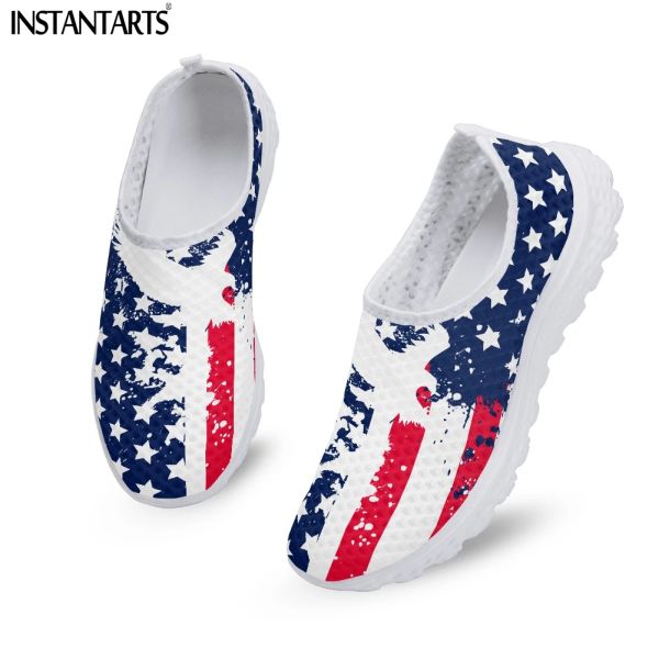 Флэты Instantarts 2023 Новый стиль Comfort Slipon Flat Shouse American Flag дизайн дамы сетки кроссовки легкие повседневные лоферы для женщин