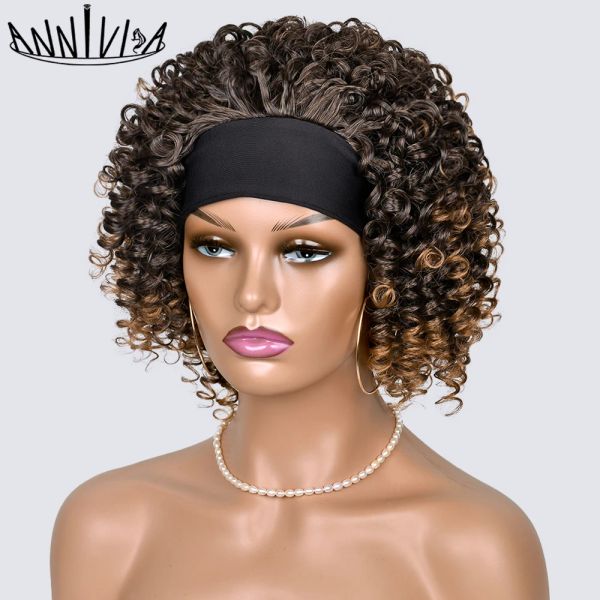 Perucas afro kinky cacheared wig de faixa curta perucas para mulheres negras ombre ombre natura glueless sintéticos resistentes ao calor Annivia