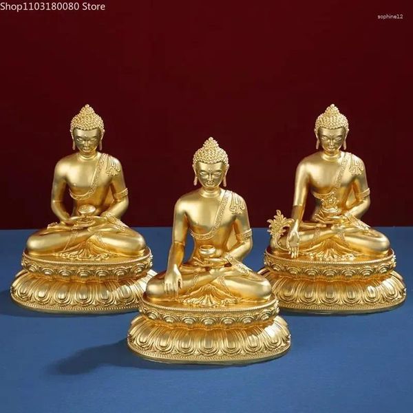 Estatuetas decorativas requintado cobre latão dourado shakyamuni amitabha buda portátil pequena estátua tibet budismo bolso