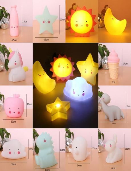 Nette LED Nachtlicht Sterne Obst Dinosaurier Silikon Weiche Cartoon Baby Kind Kinderzimmer Lampe Schlafzimmer Dekoration Geschenk Kind Spielzeug 2021 Y28871606