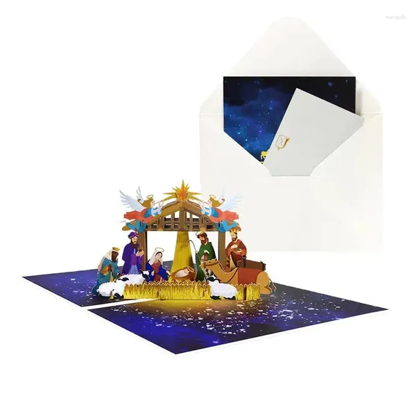 Decorazione per feste Biglietto di auguri 3D Up Biglietti di natività con buste Nascita artigianale di Gesù su carta della Notte Santa per il compleanno