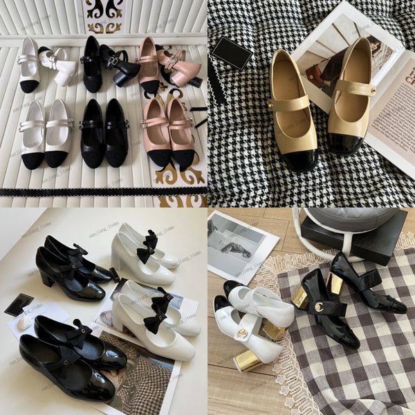 Frau Mary Jane Kleid Schuhe schwarz weiß Designer 2c Sandalen Luxus Loafer Block High Heels Mule Paris gesteppte Büroplattform Goldabsatzpumpe mit Knöchelriemen Größe 35-40