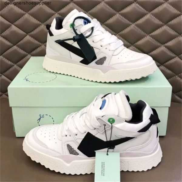 Scarpe a metà top fuori ufficio sneaker con frecce nere su entrambi i lati un suolo in gomma sola white lace-up designer maschile sneaker sneaker tendenza alla moda