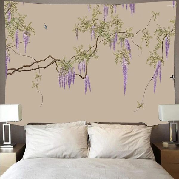 Tapeçarias Estilo Chinês Tinta Pintura Flores Cenário Tapeçaria Pássaros Plantas Natural Scape Padrão Sala de estar Decoração de Parede Pendurado