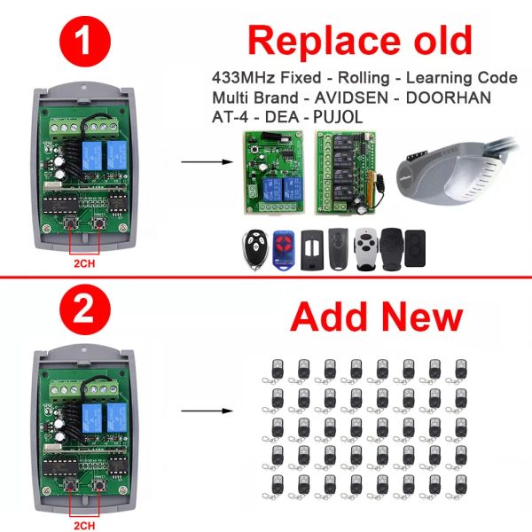 Apri del cancello del ricevitore per porte del garage universale da 2CH DEA FISSO DEA DEA AT-4 DETEC REMOTE CONTROLLE 433MHz