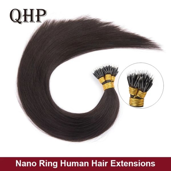 Extension QHP Lisci Natural Nano Anelli Estensioni dei capelli 100% capelli umani Remy Micro perline Colore marrone biondo 50 g/set Estensione Micro Link