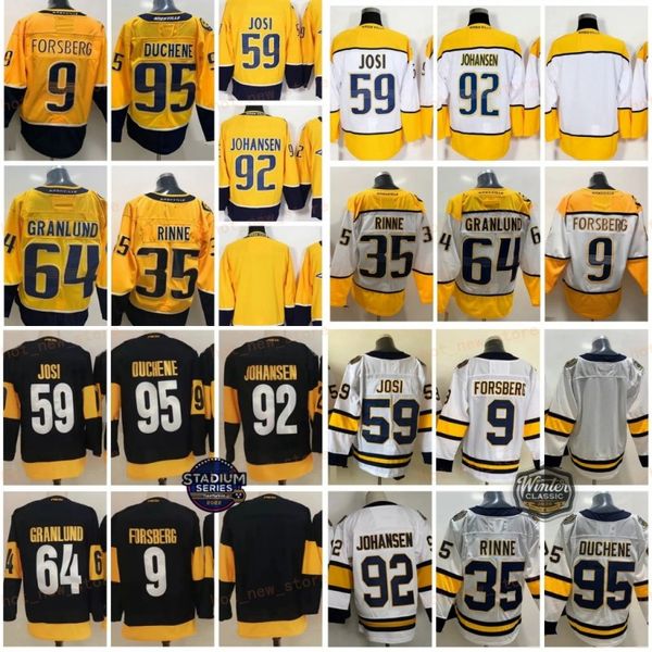 Stadium Series 59 Roman Josi Hockey-Trikots 9 Filip Forsberg 92 Ryan Johansen 95 Matt Duchene 64 Mikael Granlund 35 Pekka Rinne Home Gold Stitched Navy Blue Shirts