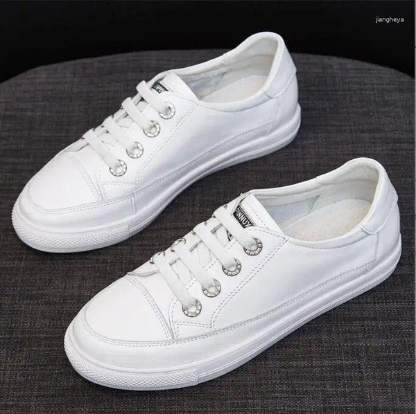 Sapatos casuais femininos tênis de couro genuíno moda feminina esportes vulcanizados mulher branco sapato plano senhoras