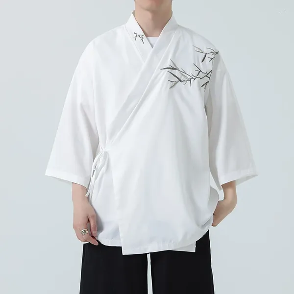 Erkekler Sıradan Gömlek Kimono Erkekler Pelerin Posta Para Hombre Siyah Kat Beyaz Sahil Gömlek Yaz Haori Unisex Samurai Giyim Japonca