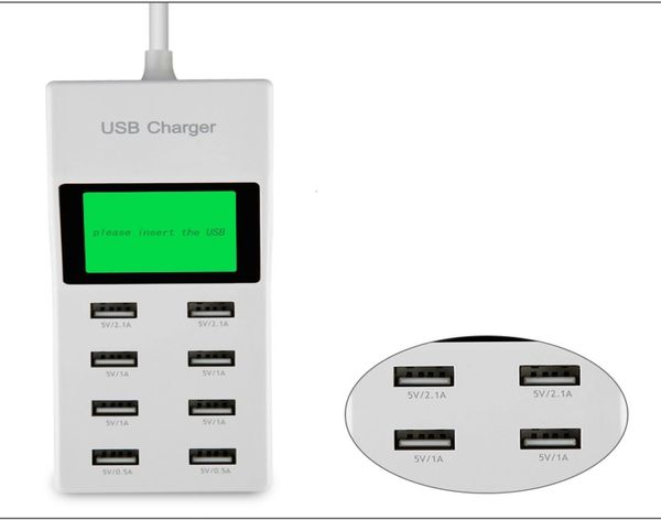 Adattatore di alimentazione CA per caricatore da muro Hub USB a 8 porte Slot per presa di estensione di ricarica US EU con commutatore9072557