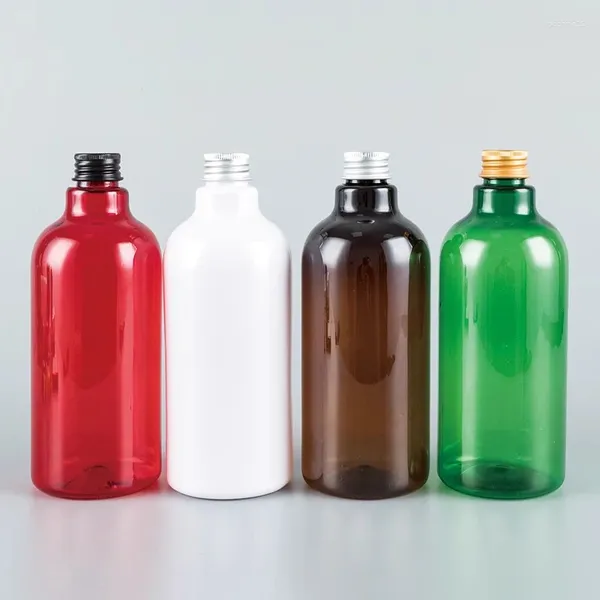 Bottiglie di stoccaggio 12 pezzi 500ml Bottiglia vuota in PET marrone bianco con tappo a vite in alluminio Gel doccia di grande capacità Shampoo Imballaggio cosmetico liquido