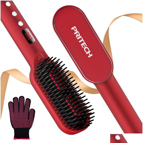 Spazzole per capelli Pritech Piastra anti-scottatura Ferro arricciacapelli elettrico Spazzola per capelli in ceramica Strumenti per lo styling Pettine portatile per uomo Barba Dr Dhnzr