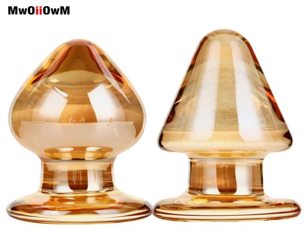 55mm Grande cristallo Butt Plug Palla vaginale Grande vetro Pyrex Dildo anale Tallone Pene finto Masturbazione adultaGiocattoli sessuali per donne Uomini Gay4174615