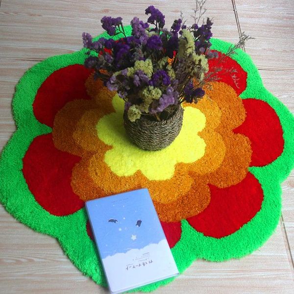 Teppiche Handgefertigter Sonnenblumen-3D-Muster-Pastoral-Teppich Saugfähige Matte Fußpolster Wohnkultur Badezimmer Anti-Rutsch-Teppichsitz