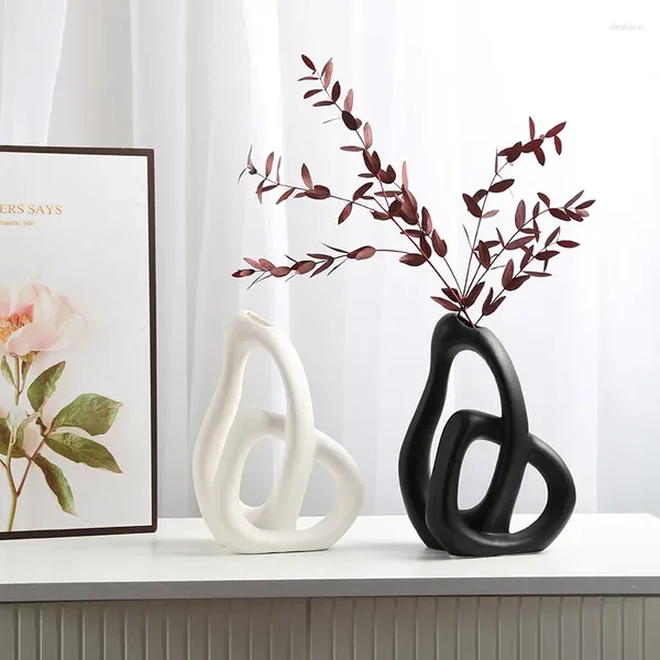 Vasos criativo em forma de coração nórdico vaso de cerâmica para decoração sala de estar tv gabinete artesanato arranjo de flores simples