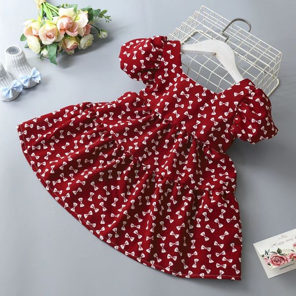 Vestido infantil de verão, roupas de menina, estampa de flor fofa, vestido de princesa, vestido casual 240402