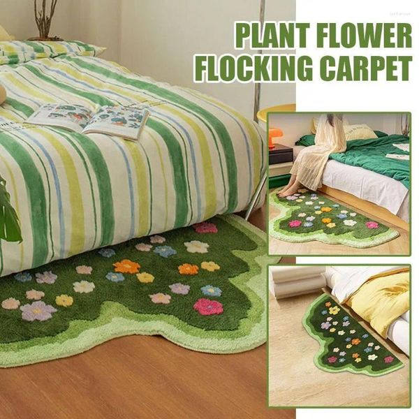 Teppiche, Pflanzenblumen-Beflockungsteppich, gewellte Form, grüner 3D-Tufting-Teppich, weicher Tufting-Sofa, saugfähige, rutschfeste Matten, Nachttischteppiche