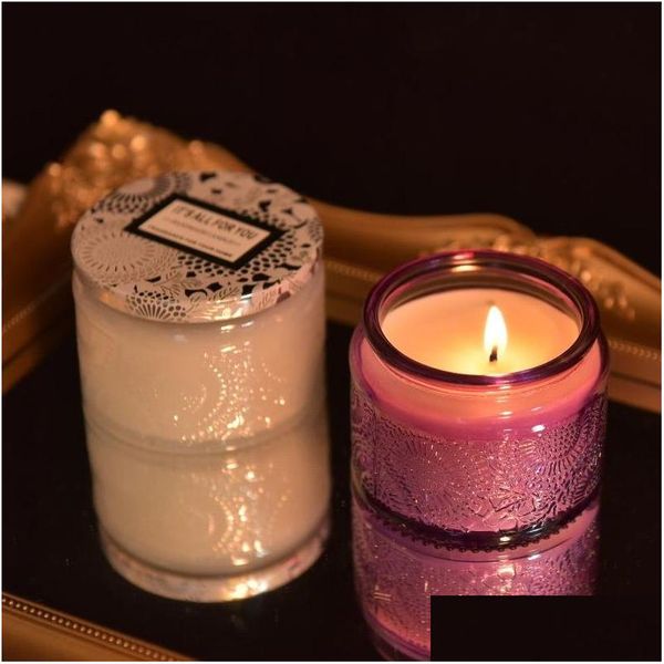 Velas em relevo copo de vidro-vela perfumada sem fumaça sono óleo essencial artesanal aroma casamento aniversário gota entrega casa jardim deco dhiwe