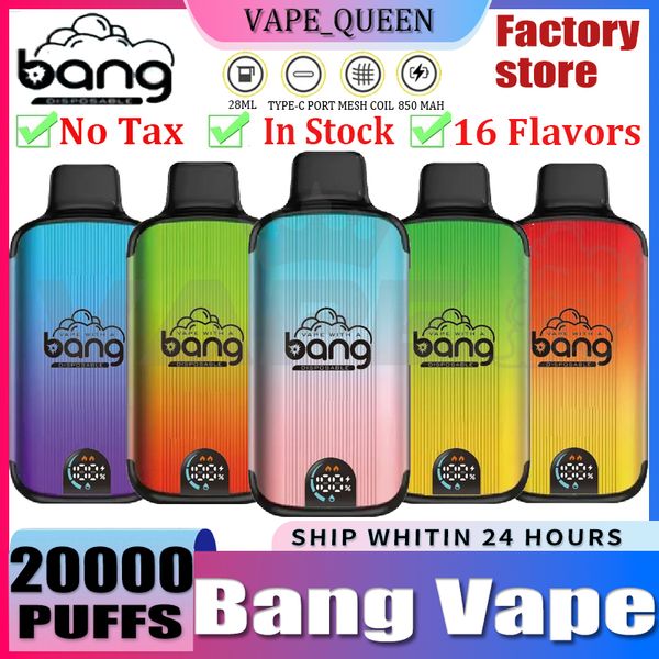 Original Bang 20000 Puff 20000 wiederaufladbare Einweg-Vapes Bang Digital Display Vaper Pen E-Zigarette mit 650-mAh-Akku 28 ml vorgefüllte Vape 20000 Bang Box 18k