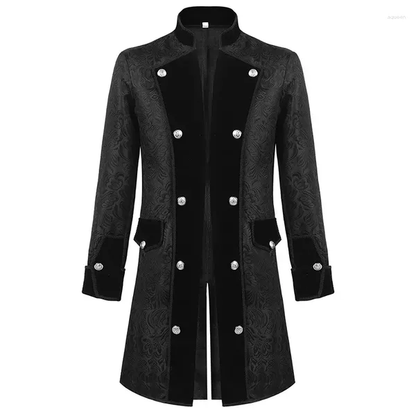 Trench da uomo Cappotto gotico medievale da uomo Uniforme vittoriana Costume di Halloween Giacca rinascimentale Steampunk Abbigliamento doppiopetto