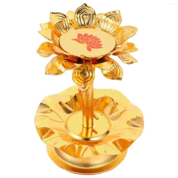 Titulares de vela Suporte de flor de lótus Buddha Stand Golden Tealight Candlestick Lâmpada de óleo tibetano