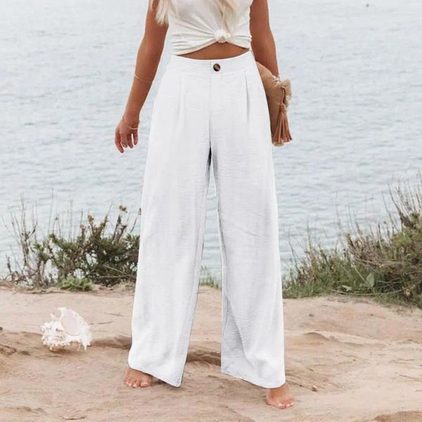 Pantaloni da donna Abito a vita alta Elegante gamba larga a vita alta con tasche per casual streetwear da spiaggia Moda dritta