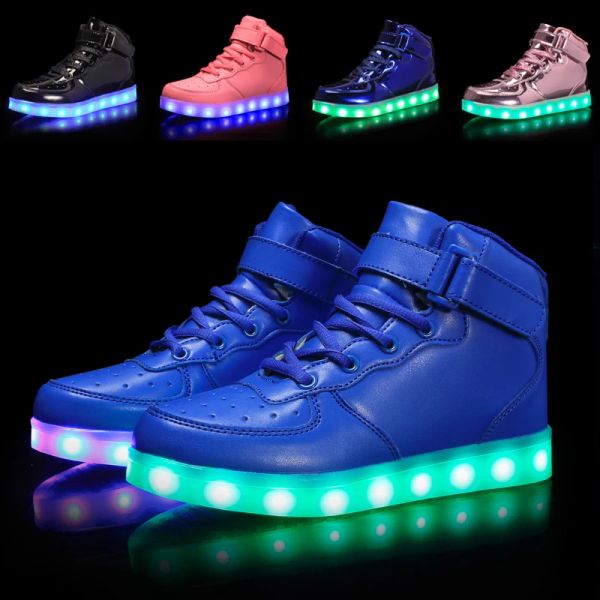 Сапоги дети светящиеся кроссовки детские светящиеся кроссовки для мальчиков для девочек светодиодные туфли Женщины красочная подошва для подсветки мужчин USB Зарядка 2022