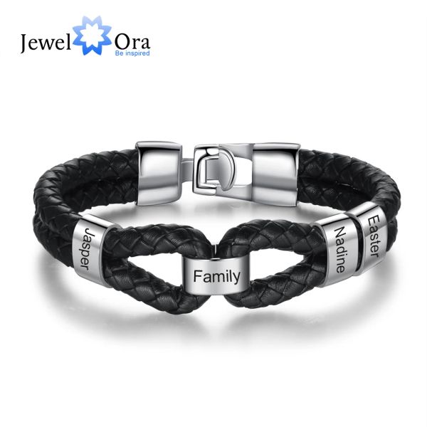 Bracelets Jewelora Homens personalizados Bracelet de couro com contas personalizadas Bracelets de aço inoxidável para homens Presentes de jóias masculinas