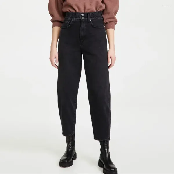 Jeans femininos moda versátil cintura alta e tornozelo casual solto 2024!