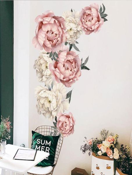 Peônia flores adesivo de parede aquarela vara pintura adesivos removíveis moderna decoração para casa arte diy crianças quarto adesivo de parede 4060c3682482