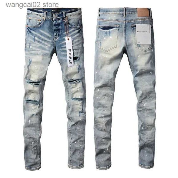 Herrenjeans Heiße neue Mode 2024 Slim 1 1 Jeans Lila Marke Hochwertige Herbst- und Winterjeans Hohe Strt Blue Holes Do Old T240402