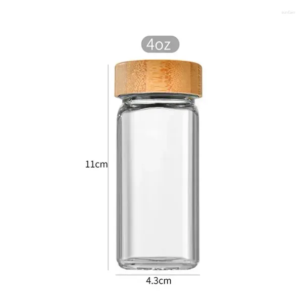 Garrafas de armazenamento frascos tampa pimenta transparente jar shakers organizador com tempero recipientes quadrados vidro bambu tempero sal