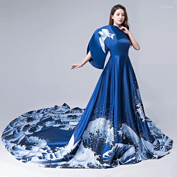 Casual Kleider 2024 Party Cheongsam Orientalische Frauen Maxi Kleid Traditionelle Chinesische Stil Elegante Lange Qipao Luxus Trailing Robe Vestido