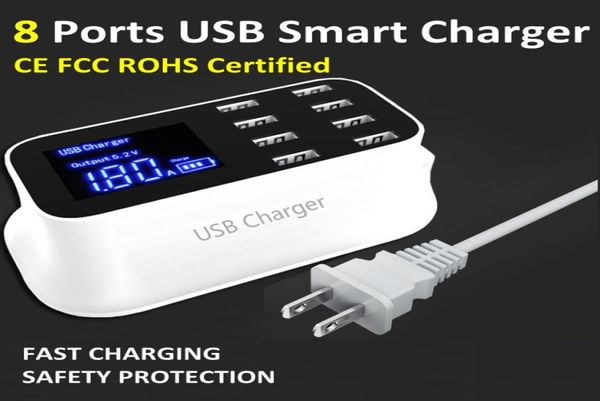 Светодиодный экран дисплея, 8 портов, зарядное устройство Smart USB, станция-концентратор, настенное зарядное устройство, 40 Вт, 8 А, несколько USB-адаптеров для быстрой зарядки для Smart Phon9671861