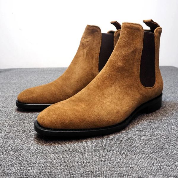 Сапоги Weh Chelsea Boots Мужчины Замшеничные коричневые бархатные бархатные туфли.