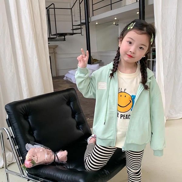 Jacken Frühling Jungen und Mädchen Buchstaben Stickerei Kapuzenmäntel koreanischen Stil Kinder weiche lose Reißverschluss Tops