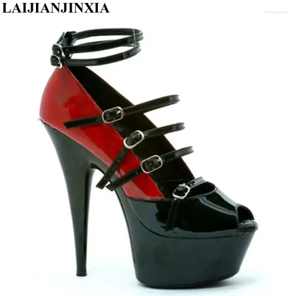 Sapatos de vestido LAIJIANJINXIA Open Toe Crossdresser Celebridade Exótica 15cm Salto Alto Sexy Bombas Grande CN Tamanho 34-46 Mulheres