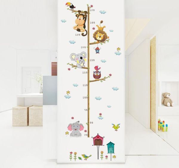 Waldtiere Löwe Affe Eule Vogel Haus Baum Höhenmaß Wandaufkleber für Kinderzimmer Poster Wachstumstabelle Home Decor Aufkleber6601539