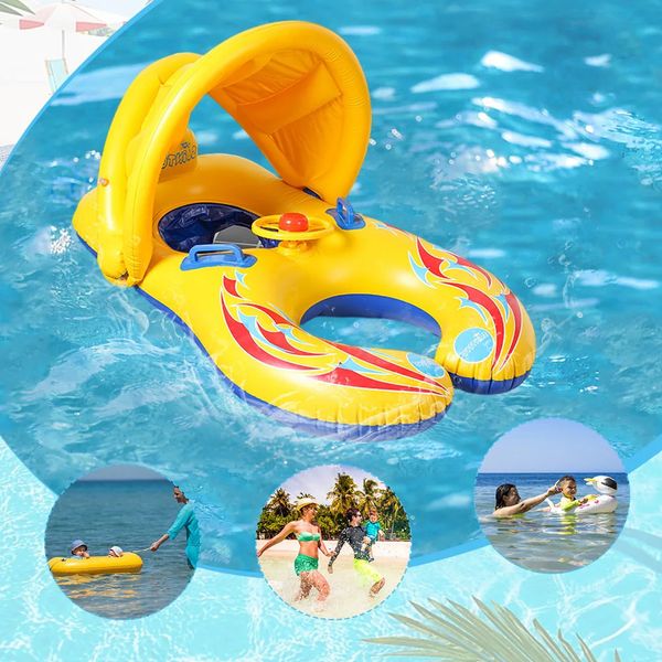 PVC-Poolschwimmer, Spielzeug, aufblasbar, verschleißfest, wiederverwendbar, praktischer Baby-Schwimmring, Sonnenschutzrohr, Floß, Poolschwimmer, Sicherheitssitz 240323