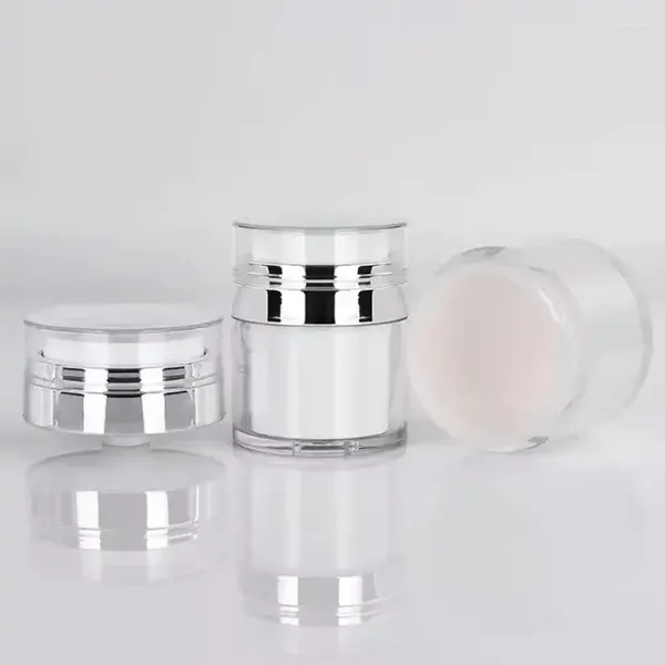 Frascos de armazenamento 15G 30G 50G Frasco cosmético Creme acrílico recarregável Garrafa de vácuo Press Style Frascos Airless Container