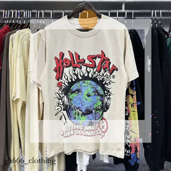 Moda Hellstar Camisa Mens Rappe Top High American Tide Brand Fun Engraçado Comic Inglês Carta Imprimir Solto Gola Redonda Manga Curta Camiseta TEE Tide 861