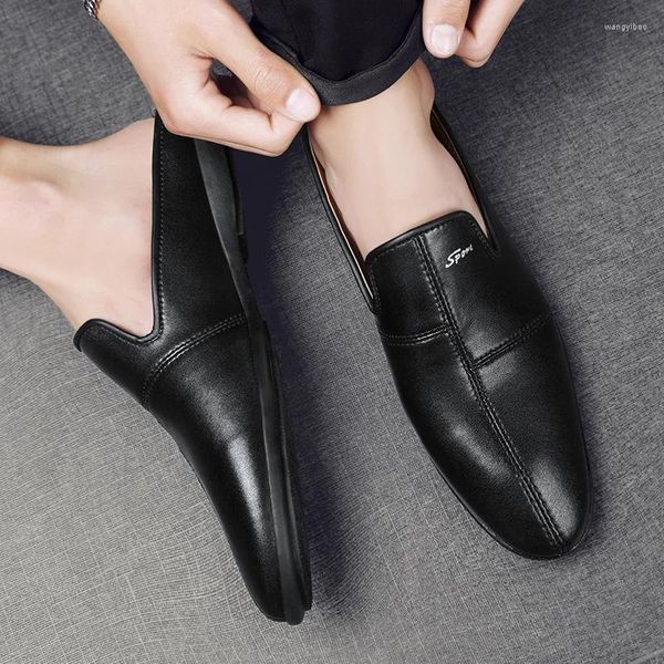 Повседневная обувь, мужские двухслойные кожаные полутапочки Baotou, лето 2024, сандалии для вождения на мягкой подошве, мужские